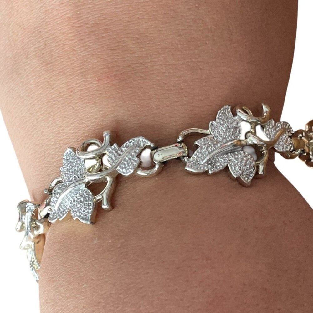 Sarah Coventry Whispering Leaf vintage silver-tone link bracelet fairycore - Picture 6 of 9